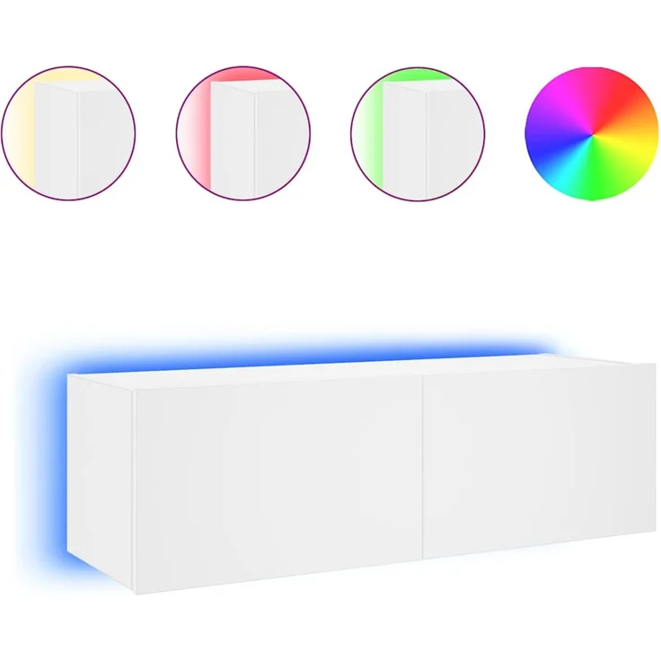 TV-Wandschrank, Fernsehschrank mit LED-Leuchten Weiß 100 x 35 x 31 cm – Bild 2