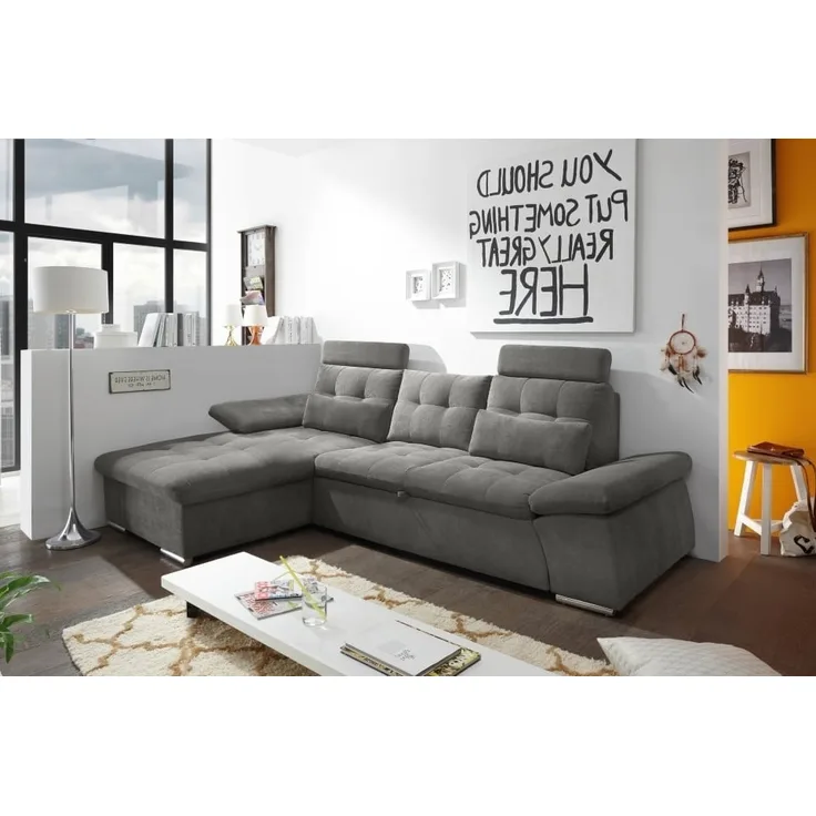 ED Exciting Design Nalo – Modernes Schlafsofa mit Bettkasten, verstellbaren Armlehnen und luxuriöser Uran Mikrofaser. Inklusive zwei Kopfstützen, in verschiedenen Farben wählbar