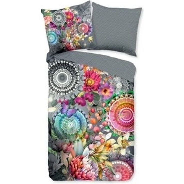 hip Satin Bettwäsche 155x220 Olinga Mandala Blumen magisch grau bunt 33217 – Bild 6