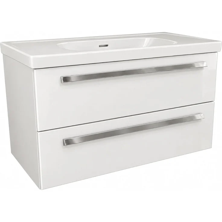 BADEDU TESSANO Waschbecken mit Unterschrank 90 cm breit, Weiß, Waschbecken Keramik Weiß – Bild 1