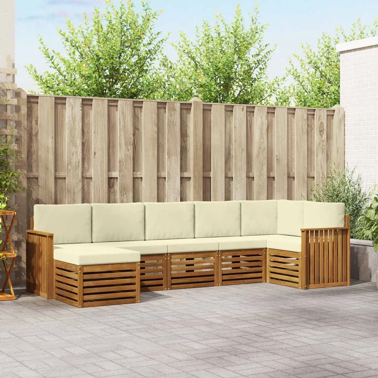vidaXL Outdoor-Sofagarnitur 7 stk. 6-Sitzer Natur und Creme 3375165 – Bild 1
