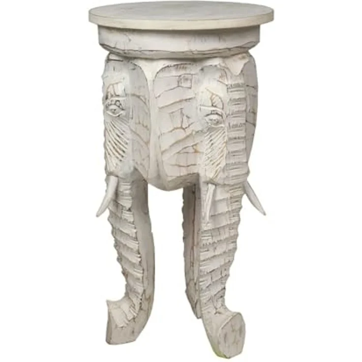 Oriental Galerie Blumenhocker Weißer Rundhocker Elefant 60 cm (1 St) – Bild 2