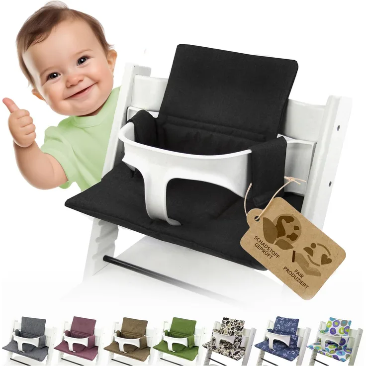 Ersatzbezug Sitzkissen kompatibel mit Stokke Tripp Trapp (org. uni schwarz) | Bezug Kissen-Set Sitzverkleinerer, Mod. 2