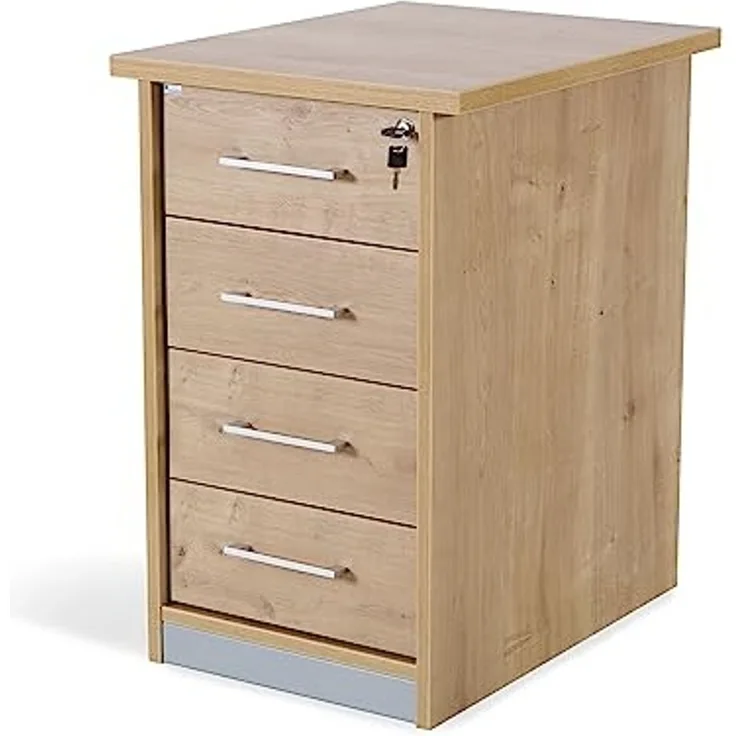 Rocada | Büroschrank | 47 x 60 x 72 cm | Kommode aus Holz mit Schloss | Beistellschrank für Büro mit 4 Schubladen | Eiche