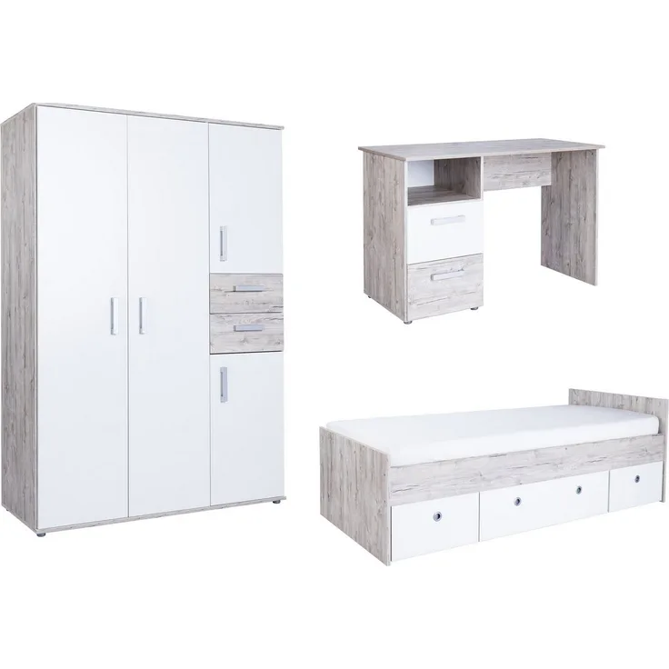 arthur berndt Jugendzimmer-Set Jugendzimmer-Set »Bente« 3-teilig, (3-tlg), Eiche-Sand/Weiß Nachbildung