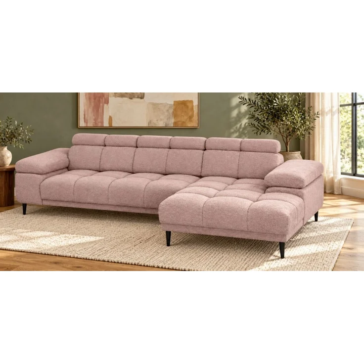Ecksofa Schlafsofa SENVELIO RELAX inkl. Hocker Stoff Glam Altrosa Ottomane Rechts – Bild 3