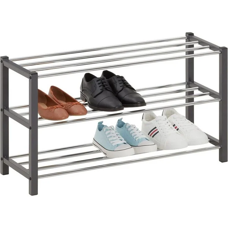 IDIMEX Schuhregal DUBLIN, Schuhständer mit 3 Ablagen, 80cm breit Schuhaufbewahrung Metall grau – Bild 1