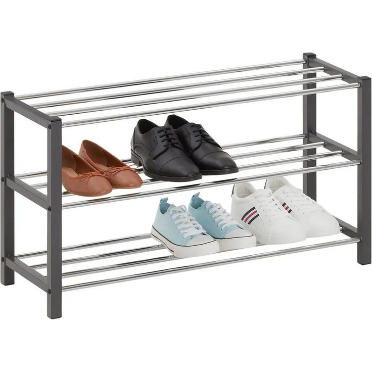 IDIMEX Schuhregal DUBLIN, Schuhständer mit 3 Ablagen, 80cm breit Schuhaufbewahrung Metall grau