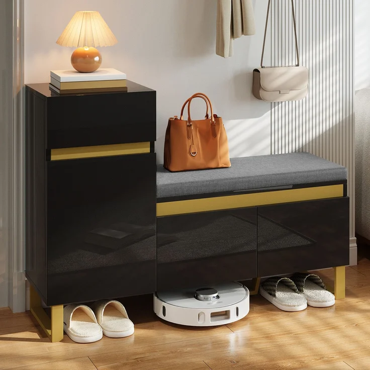 Merax Schuhschrank mit großem Fassungsvermögen für den Eingangsbereich, mehrstöckiger Aufbewahrungsschrank, minimalistischer Eingangsschrank, Schwarz – Bild 1