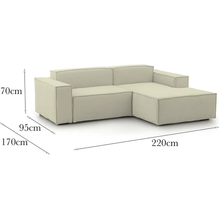 Dmora Sofa mit Halbinsel Amuleto, modulares 2-Sitzer-Sofa mit rechter Halbinsel, Stoffsofa, 100 % Made in Italy, 220 x 170 x 70 cm, Beige – Bild 3