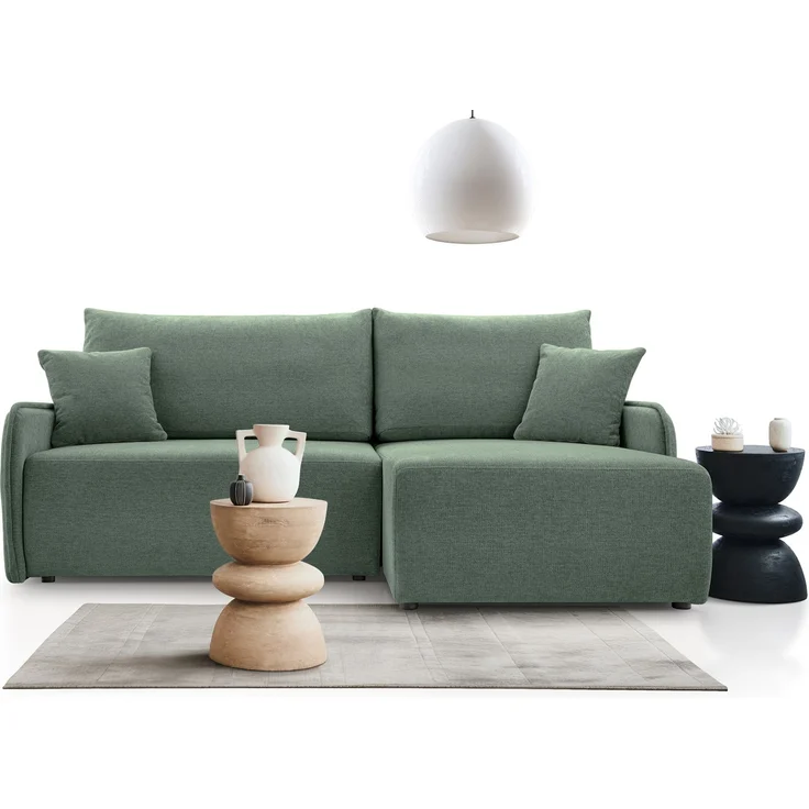 Selsey 'Netarro' Ecksofa mit Schlaffunktion, Bettkasten und Chenille-Bezug, salbeigrün, rechts – Bild 2