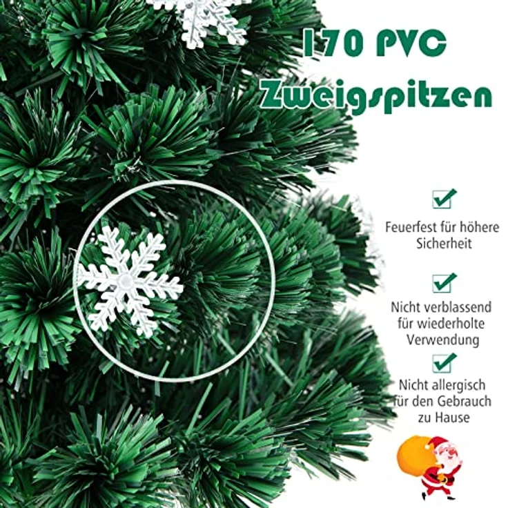 COSTWAY Künstlicher Weihnachtsbaum, mit 170 PVC Nadeln, 24 LEDs, Sternspitze – Bild 5