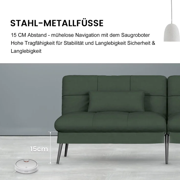 COMHOMA Sofa Schlafsofa mit Schlaffunktion, überzug Futon Klappsofa, Bettcouch, ecksofa, Couch Gästebett, 3-Sitzer Sofa, mit verstellbare Rückenlehne aus Stoff Grün – Bild 4