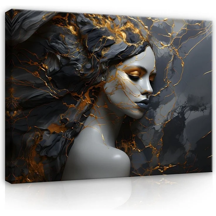 Wallarena Leinwandbild Frau Marmor Glamour Schwarz Schlafzimmer, Wohnzimmer 60x40 cm, Frau, 60x40 cm – Bild 2