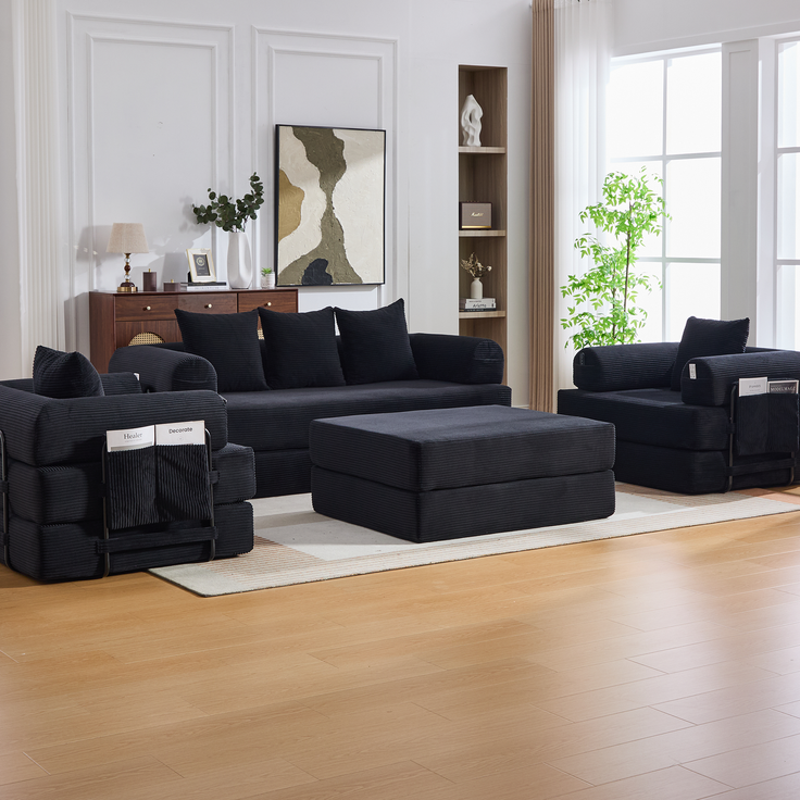 ZUBALIYA Ecksofa 94x67 cm, mit Ablageflächen, mit Cordbezug, mit breiten Armlehnen, modular aufgebaut, mit Schaumstoffpolsterung – Bild 14