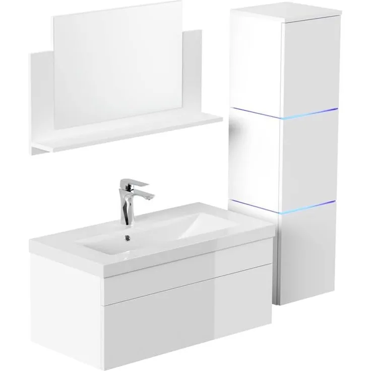 HOME DELUXE Badmöbel-Set mit LED-Beleuchtung 'WANGEROOGE BIG - L', Weiß