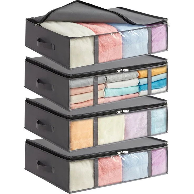Lifewit Aufbewahrungsdose Unterbett Aufbewahrungsbox mit Deckel, faltbare Aufbewahrungstasche. (Set, 4 St, 40l-4tlg, 65l-4tlg, 75l-4tlg)