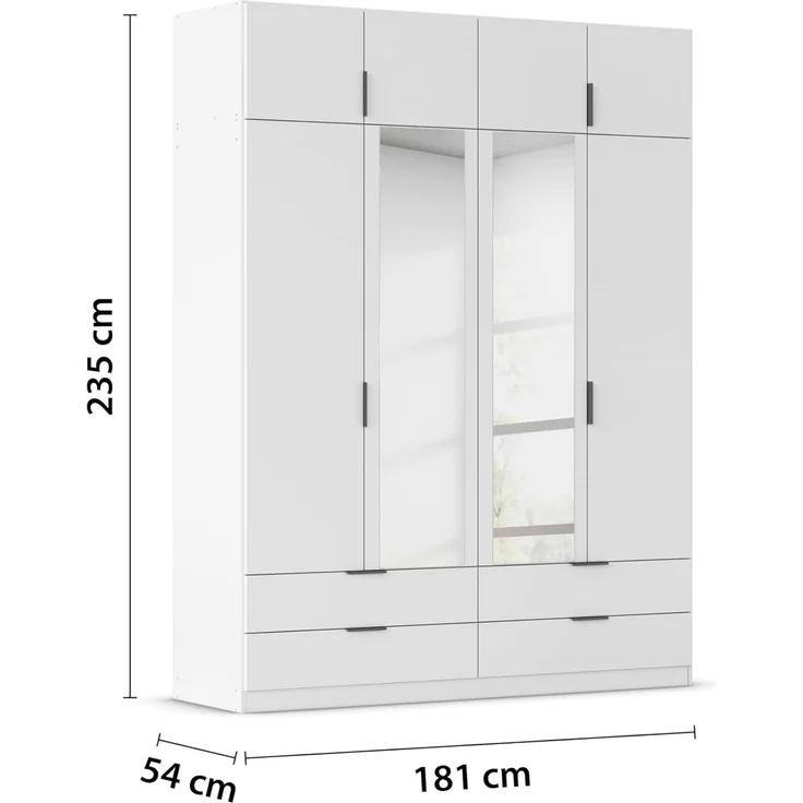 Rauch Möbel Lagoa, Kleiderschrank, Garderobe für Schlafzimmer, Kinderzimmer, Jugendzimmer 8-türig,mit Spiegel, 4 Schubladen, mit Zubehör Premium, Farbe Weiß, Breite 181 – Bild 3