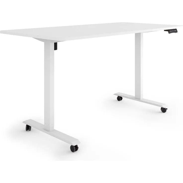 ESMART Germany ETX-121WW 160x80 cm Weiß Ergonomischer Steh-Sitz-Schreibtisch auf Rollen Stufenlos elektrisch höhenverstellbar 78,5-128,5cm 3 x Memory Aktivitätserinnerung Soft-Start/Stopp