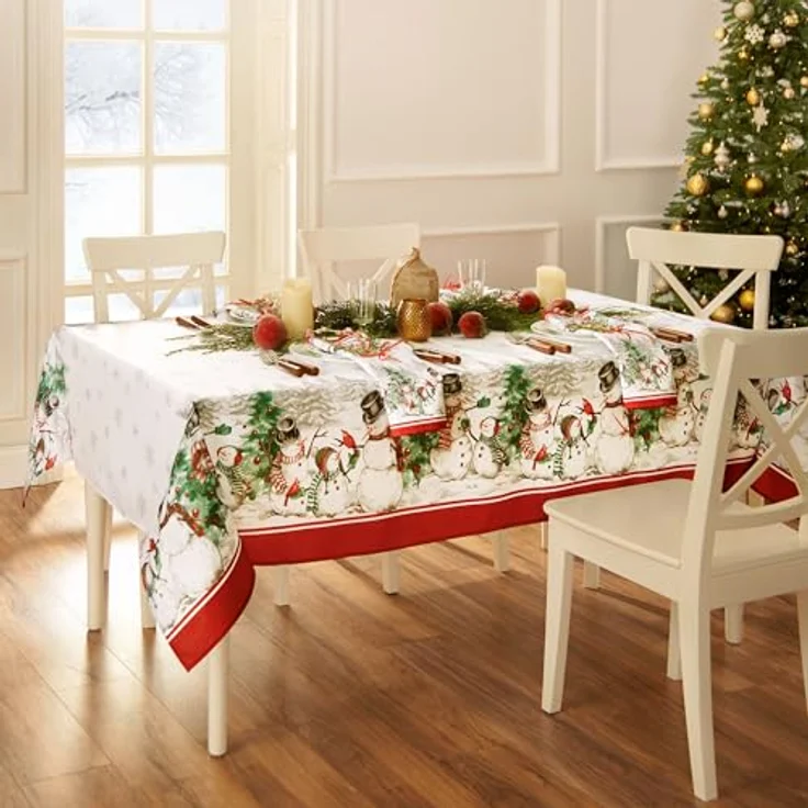 Elrene Home Fashions Snowman Winterland Holiday Snowflake Tischdecke, Polyester, Bunt, 60"x102" Rectangle (Tablecloth) – Bild 3