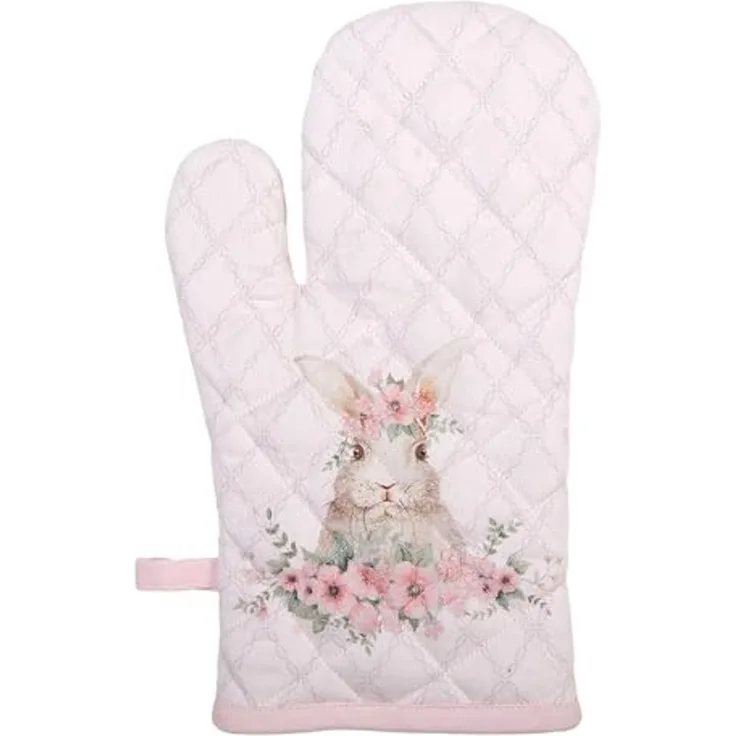 Clayre & Eef Topfhandschuhe Floral Easter Bunny, (2-tlg, 2-teilig), Ofenhandschuhe wattiert Größe: ca. 18x30cm