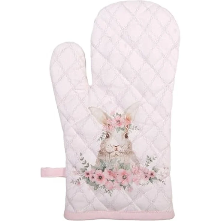 Clayre & Eef Topfhandschuhe Floral Easter Bunny, (2-tlg, 2-teilig), Ofenhandschuhe wattiert Größe: ca. 18x30cm – Bild 1