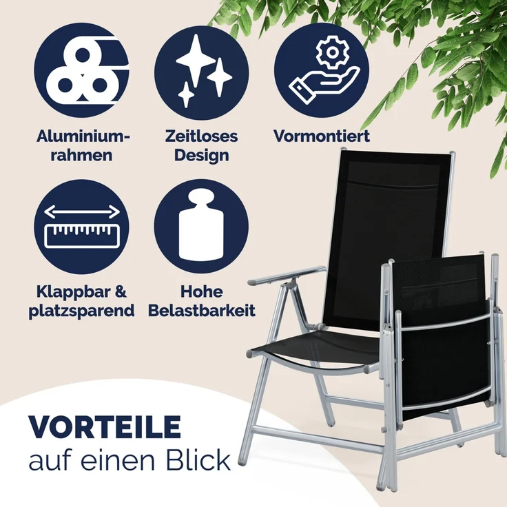 CASARIA® Aluminium Gartenstuhl Bern Klappbar Silber 6er Set – Bild 8