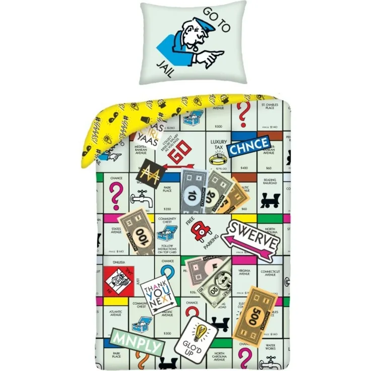 Monopoly Bettwäsche Set aus Baumwolle Bettdeckenbezug 140 × 200 cm mit 70 × 90 cm Kissenbezug