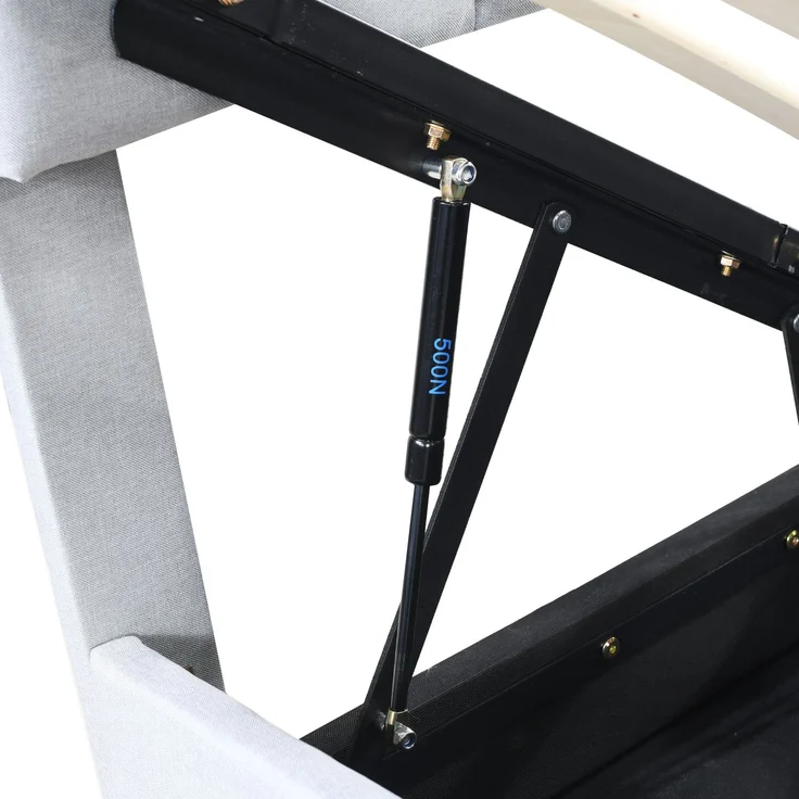 Polsterbett 90x200 cm mit hydraulischem Stauraum und verstellbarem Kopfteil – Leinen, Grau – Bild 9
