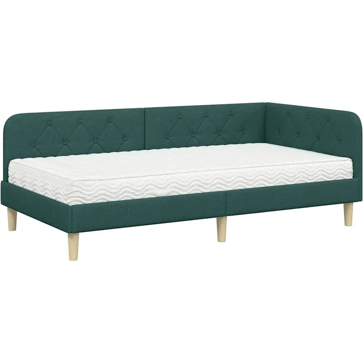 vidaXL Eckbettgestell mit Matratze Dunkelgrün 90 x 200 cm Stoff 3394121 – Bild 1