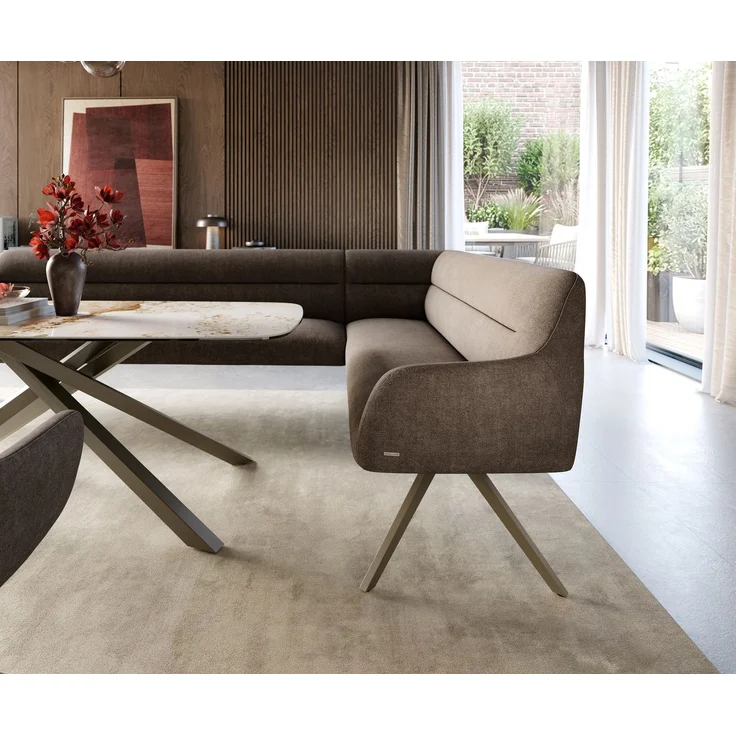 Esszimmerbank Taya-Flex 285x190 cm Strukturstoff Soft Taupe Kreuzgestell kantig Effektfinish Titan Taschenfederkern Links – Bild 5