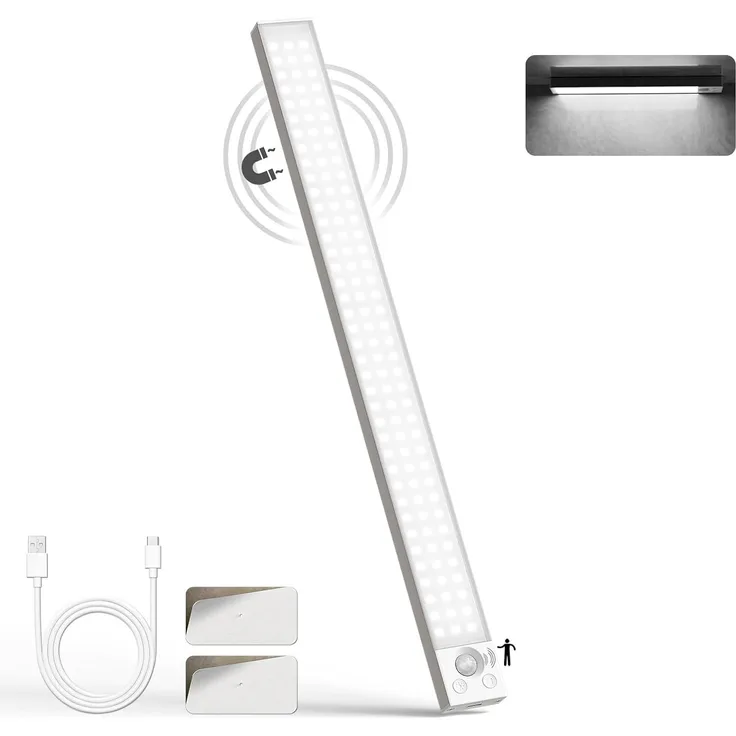 LQWELL LED Unterbauleuchte mit Bewegungsmelder, Dimmbar, Akku, USB-C Wiederaufladbar Schranklicht, LED fest integriert, Treppenlicht, Nachttischlampe 42,5 cm, 2200 mAh