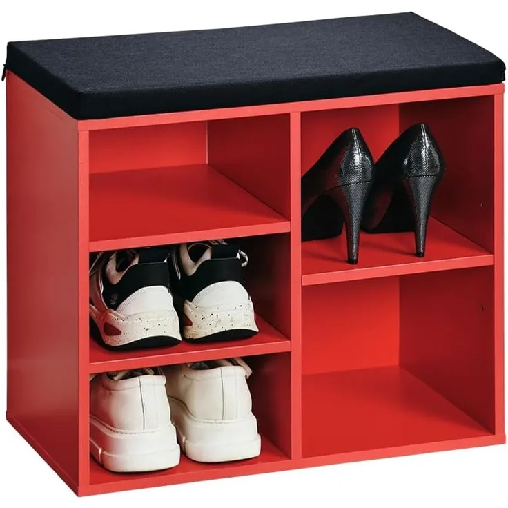 Kesper Schuhschrank mit Sitzkissen, Material: Faserplatte, Maße: B51,5 x H48 cm x L29,5 cm, Farbe: Rot, Schwarz 15963