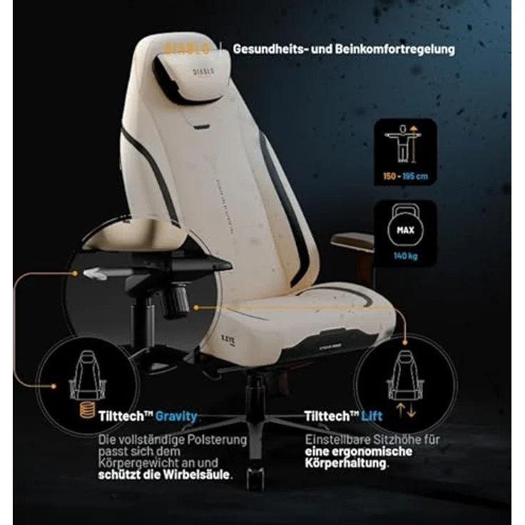 Diablo Ergonomischer Gaming Stuhl Stoff X.Eye Prime Pc Stuhl mit Magnet-Kopfstütze Gaming Sessel Kühlfunktion Gaming Stuhl Ergonomisch Strapazierfähiger Stoff Gaming Chair 140 kg Desert Storm – Bild 8
