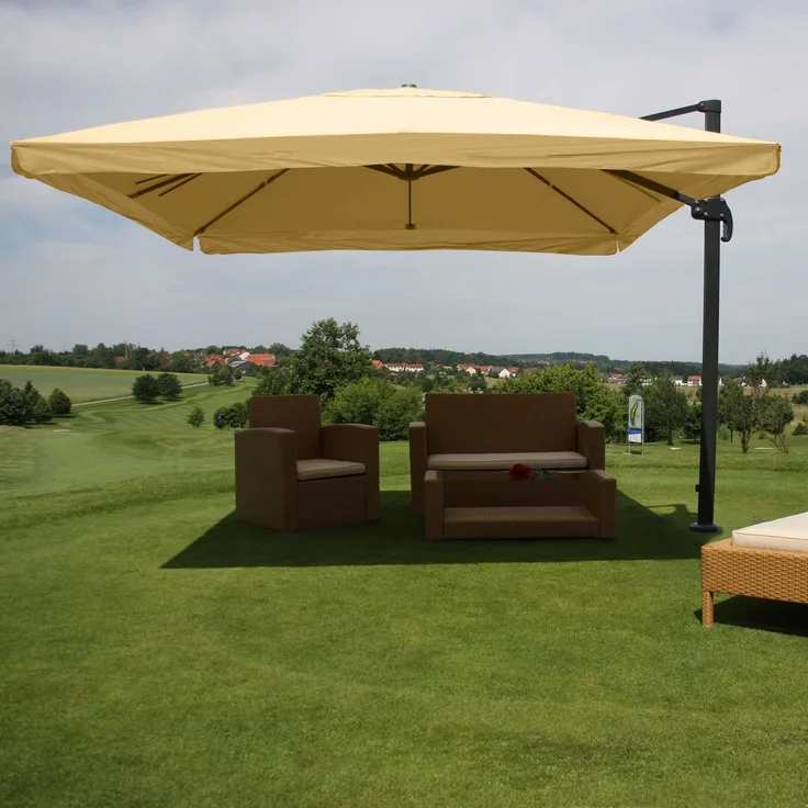 Gastronomie-Ampelschirm HWC-A96, Sonnenschirm, 3x4m (Ø5m) Polyester/Alu 26kg ~ Flap, creme ohne Ständer