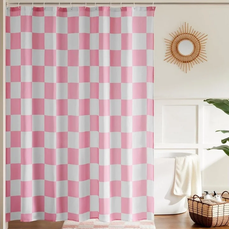 FOUORTUNATE-BEE Duschvorhang Karierter Duschvorhang für Badezimmer Hübsches Retro-Schachbrettmuster Breite 180 cm (Duschgardine in Vintage-Ästhetik, maschinenwaschbar, Stoffduschvorhang) – Bild 1
