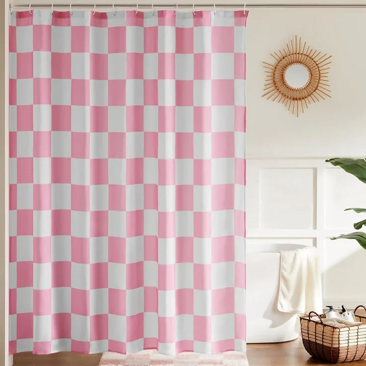 FOUORTUNATE-BEE Duschvorhang Karierter Duschvorhang für Badezimmer Hübsches Retro-Schachbrettmuster Breite 180 cm (Duschgardine in Vintage-Ästhetik, maschinenwaschbar, Stoffduschvorhang)