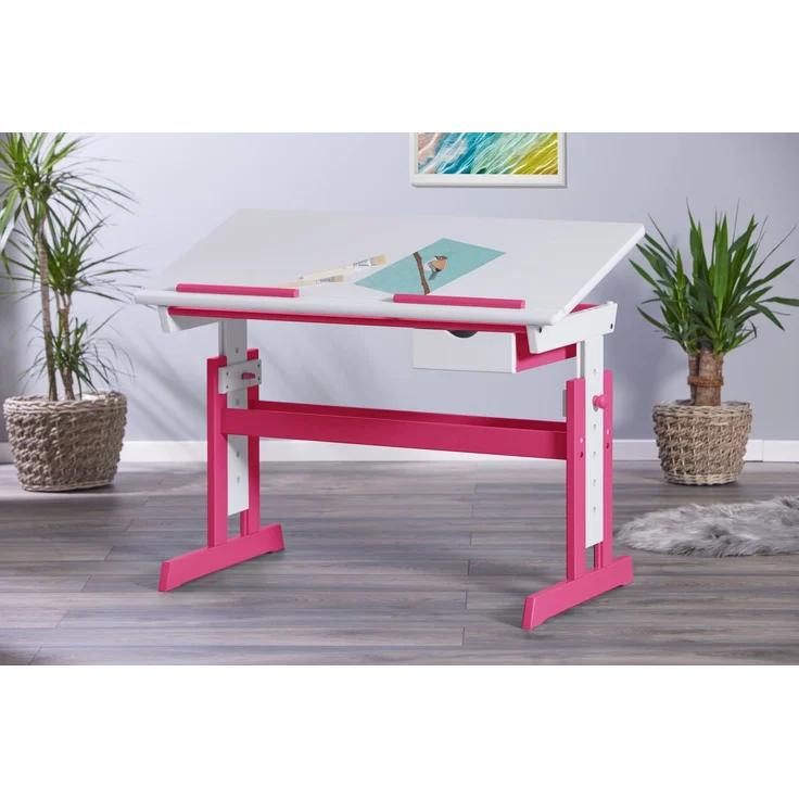 Inter Link Kinderschreibtisch PIJII Pink weiß lackiert Höhe verstellbar Schublade 109x55x62 cm – Bild 2