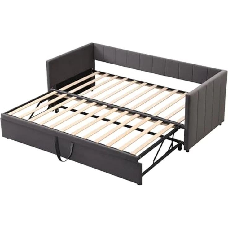 Odikalo Schlafsofa Polsterbett Ausziehbar 90/180*200cm Lattenrosten Samtstoff Beige/Grau – Bild 1
