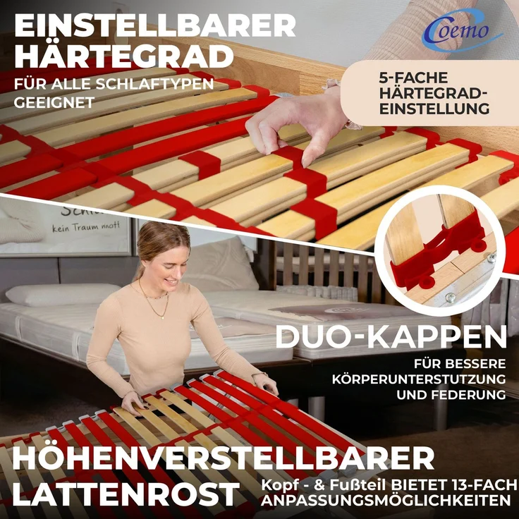 Coemo Lattenrost "RUBY" 80x200 cm mit Kopf- & Fußteilverstellung 28 Leisten – Bild 3
