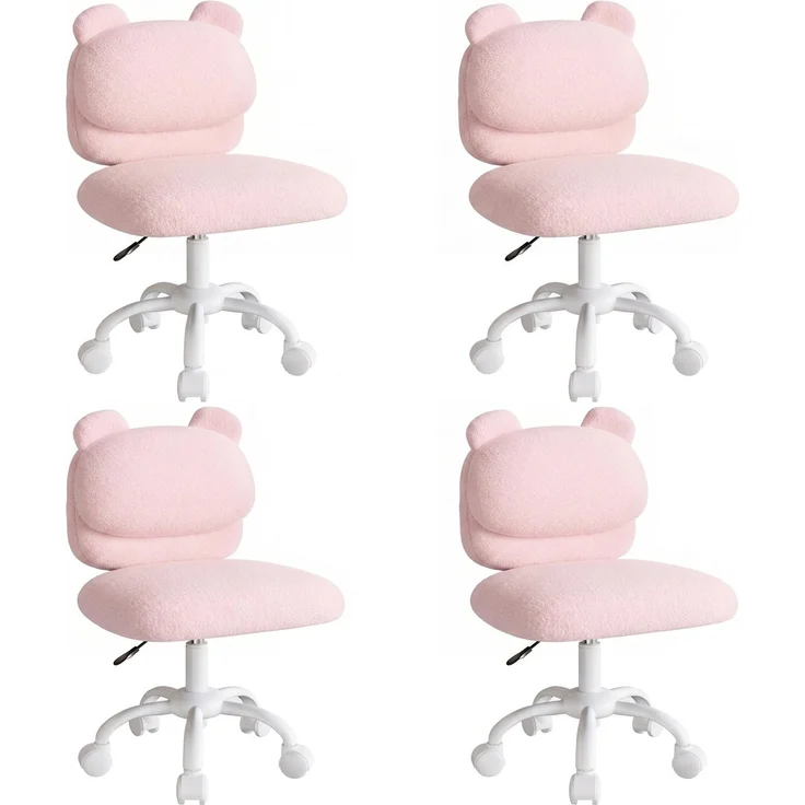 Marsail Schminktisch Stuhl, Schreibtischstuhl aus Teddyfleece, Rosa | Armlehnenlos, Bären-Rückenlehne, breitere Sitzfläche, leichtgängige Rollen, höhenverstellbar, für Schlaf & Arbeitszimmer,4pcs