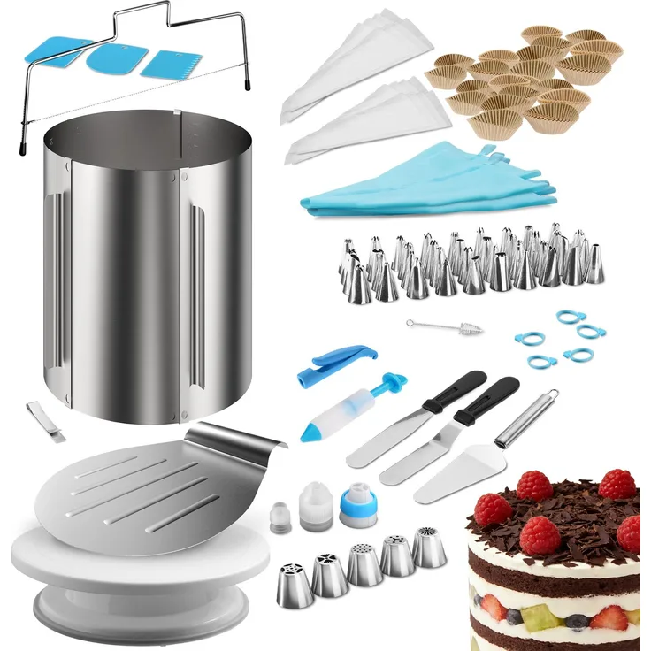 Aurelia Home Tortendeko-Set 144-teilig mit Tortenring 20 cm und Drehteller