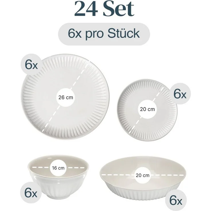 Steingut Geschirrset 6 Personen Hygge 24 tlg. TESTSIEGER, Traumhaftes Skandinavisches Steingut Geschirr Set, Schüssel- und Teller Set, Tafelservice 6 Personen, Geschirrsets Pure Living in Hellgrau – Bild 3