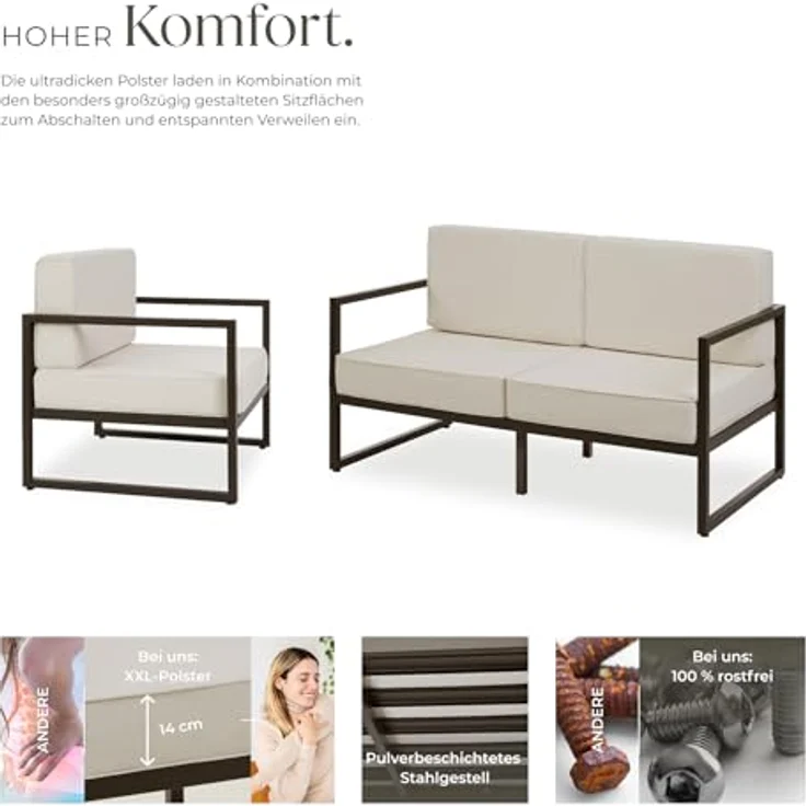tectake Essgruppe Garten-Loungeset, (Set, 3-tlg), Pulverbeschichtete Stahlgestelle für maximale Stabilität – Bild 6