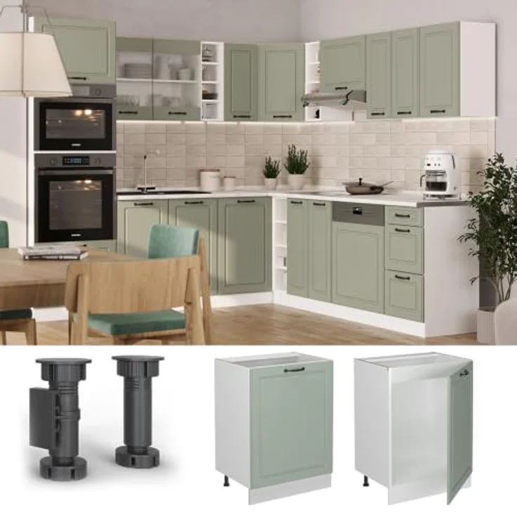 Vicco Küchenunterschrank "R-Line", Mint Landhaus/Weiß 60 cm | MDF-Front · Ohne Arbeitsplatte · Höhenverst. Füße · 1 Einlegeboden · ✓ Frei kombinierbar – Bild 4