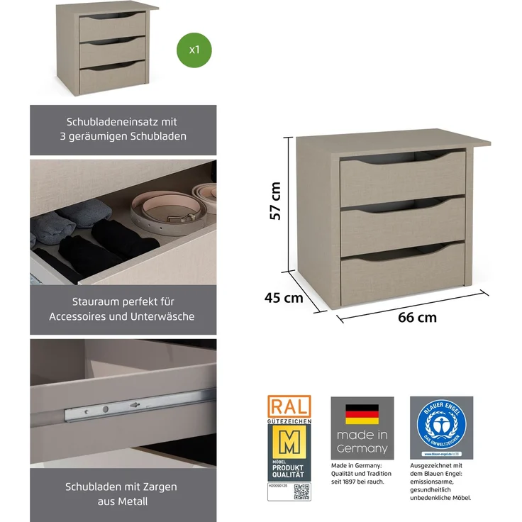 rauch Zubehör, Schubladeneinsatz, mit 3 Schubladen, für Elementbreite 67,5 cm – Bild 3