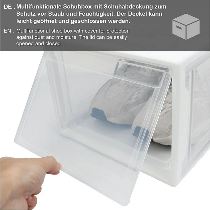 Yorbay Schuhbox 3er Set Schuhbox, stapelbarer Schuhorganizer, Schuhaufbewahrung (Kunststoffbox mit halbdurchsichtige Tür), Halbdurchsichtig weiß, für Schuhe bis Größe 48 – Bild 4