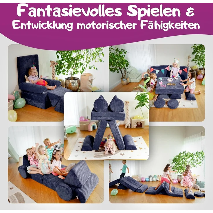 Linodino Kindersofa Spielsofa I Schaumstoff Stapelsteine für Kinder I Kindercouch, 3 Jahre Garantie – Bild 2