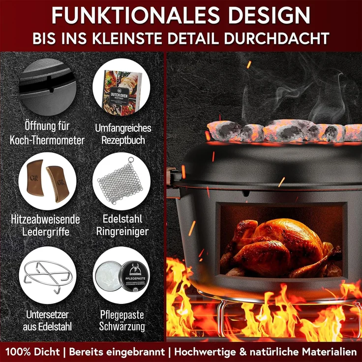 GUSSKÖNIG Dutch Oven 2in1 Topf Set 6,5L + Pflegepaste – Bild 5
