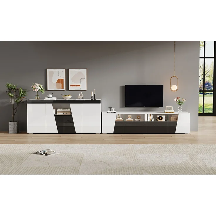 ZUBALIYA Wohnzimmerset 180x38,5x45 cm, mit LED-Beleuchtung, Hochglanz, aus Spanplatte, Weiß – Bild 17